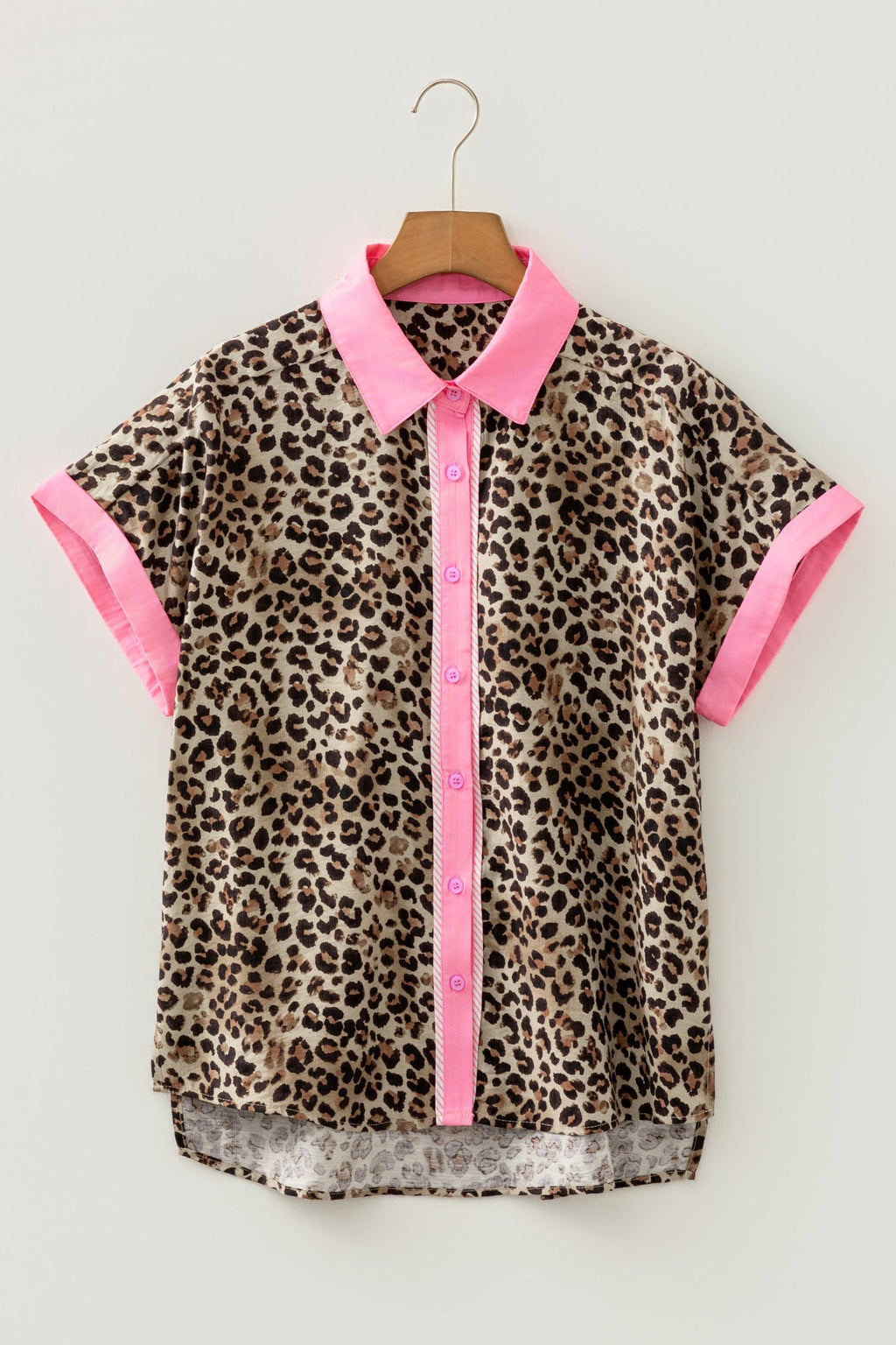 Leopard Contrast Trim Short Sleeve Shirt