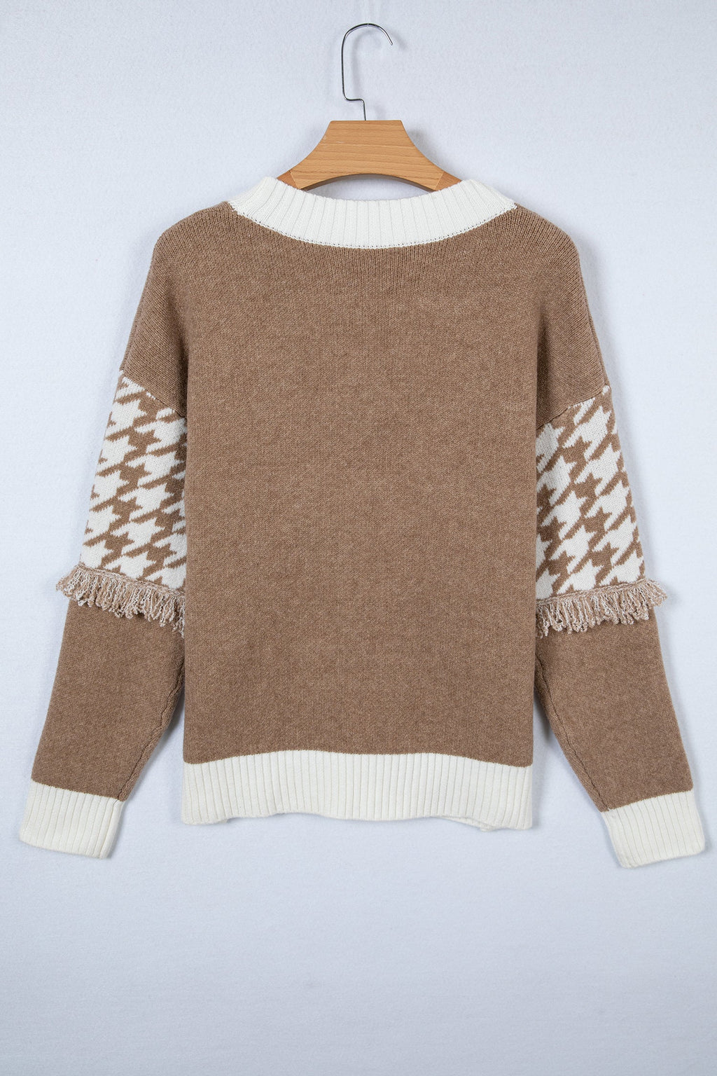 Houndstooth Colorblock Raw Edge Button Front Cardigan