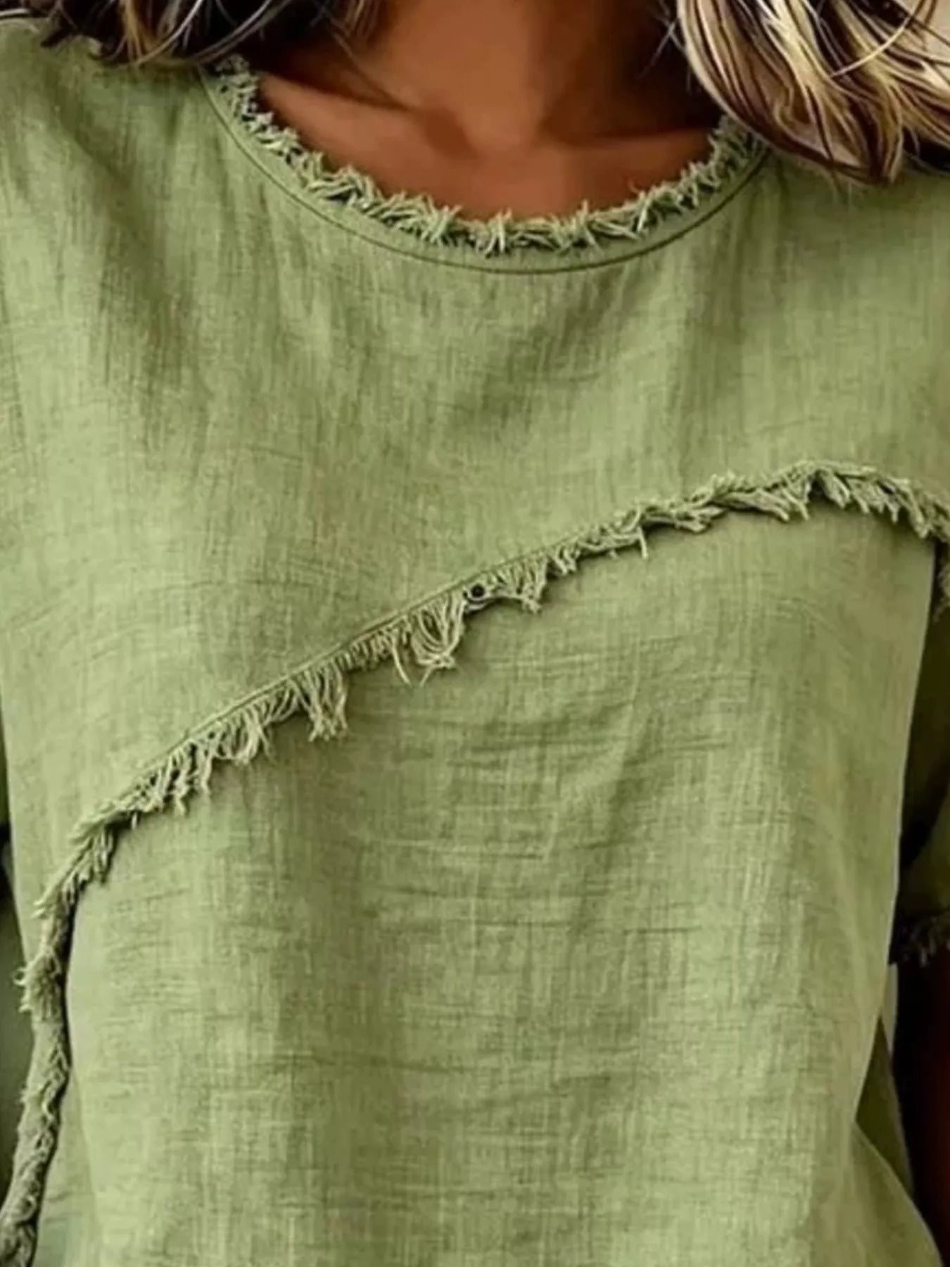Full Size Frayed Hem Short Sleeve Top Plus Size