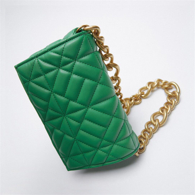 New Adorable Women's Handbag Green Small Flap Shoulder Bag In Thick Metal Chain Women's Clutch Bags Luxury  Ladies Shoulder Purse