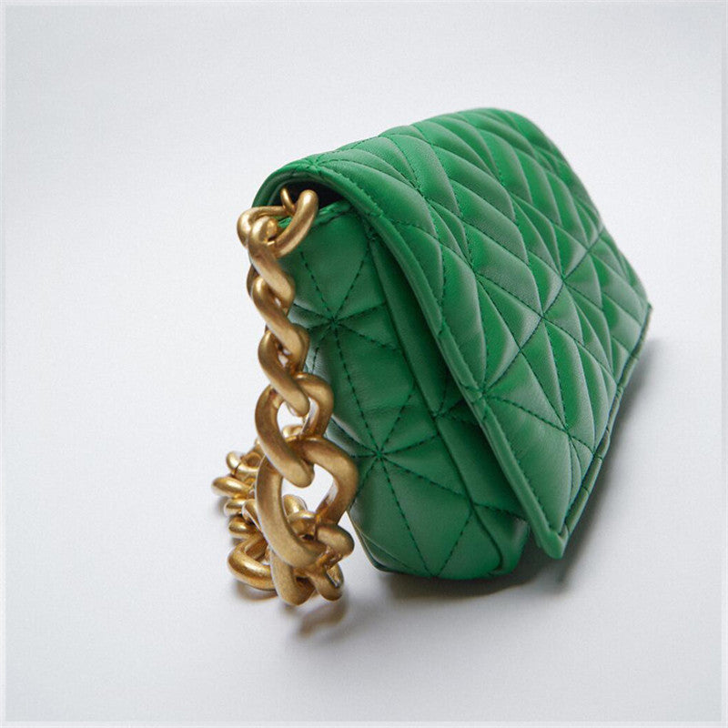 New Adorable Women's Handbag Green Small Flap Shoulder Bag In Thick Metal Chain Women's Clutch Bags Luxury  Ladies Shoulder Purse
