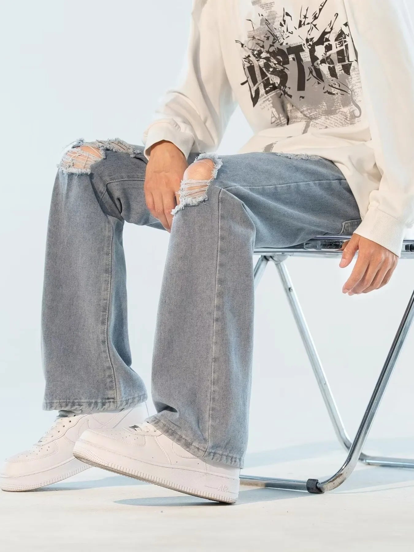 Men's Plus Size Ripped Wide Leg Jeans