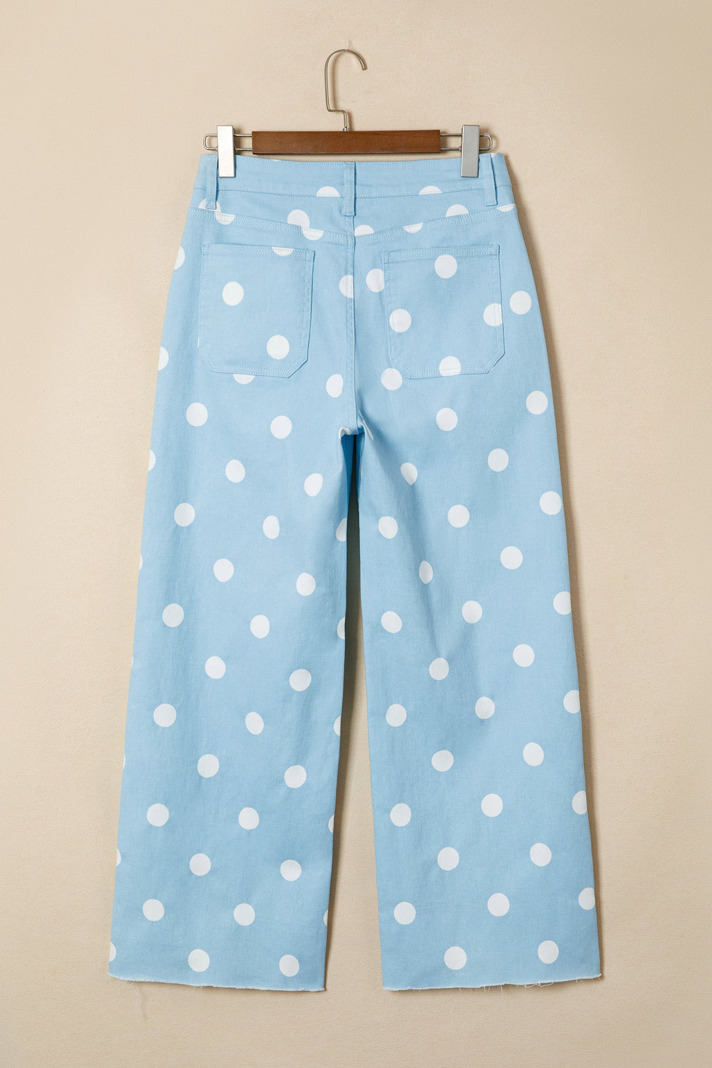 Sky Blue Polka Dot Print Raw Hem Shift Jeans