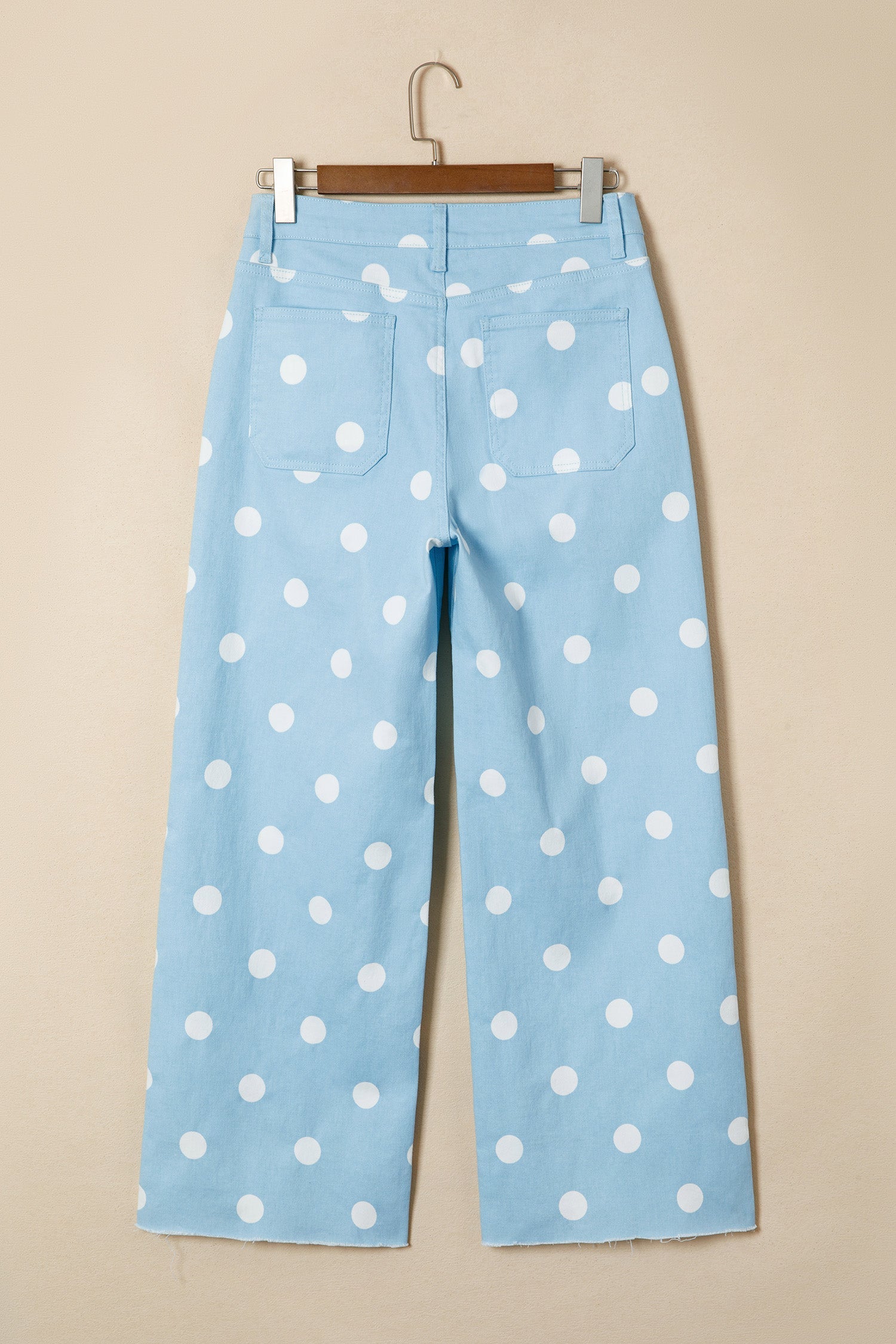 Sky Blue Polka Dot Print Raw Hem Shift Jeans