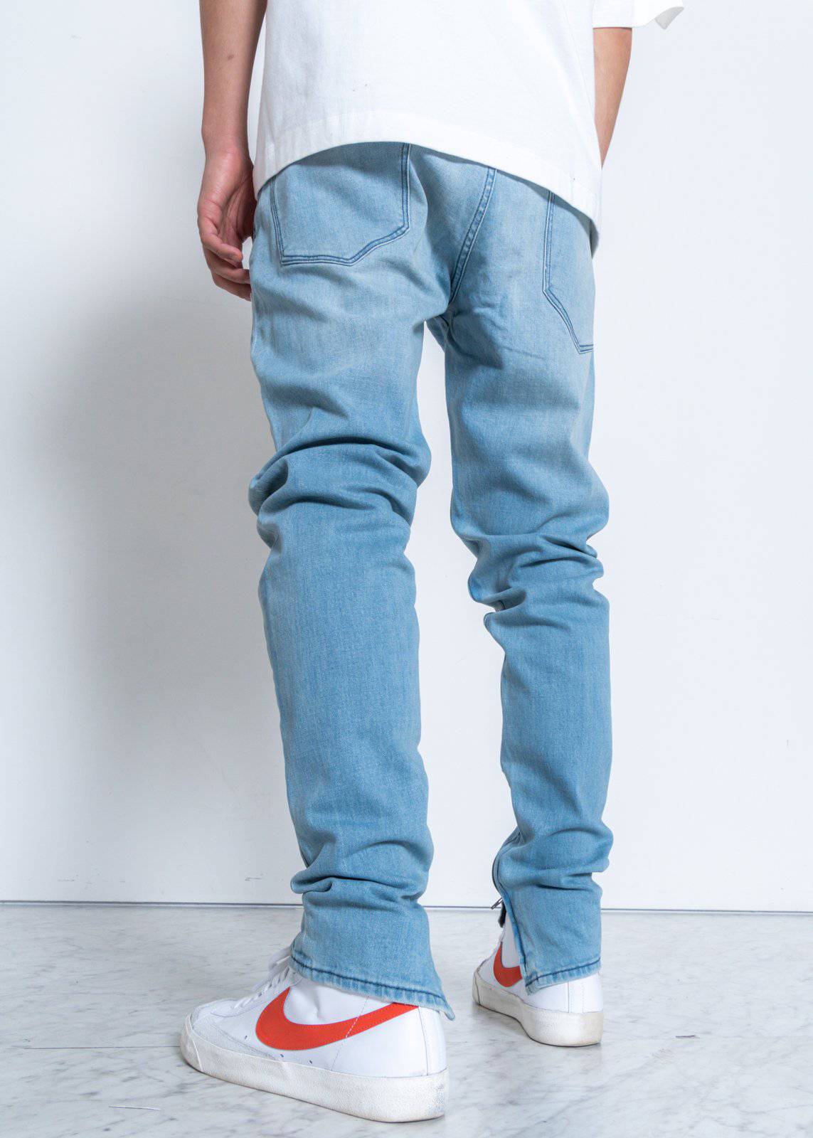Men's Light Washed Slim Tapered Denim with Repair Works - Konus Brand