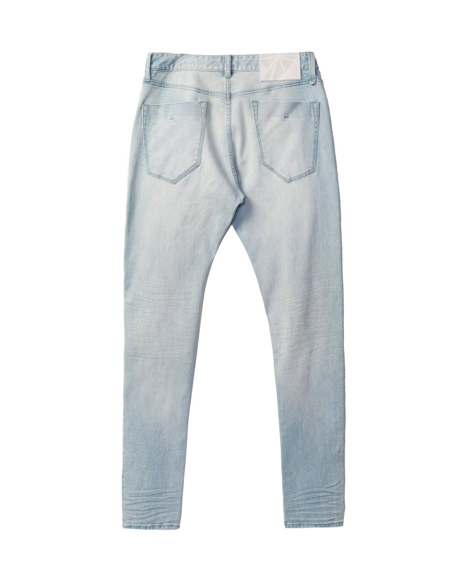 Men's Light Washed Slim Tapered Denim with Repair Works - Konus Brand