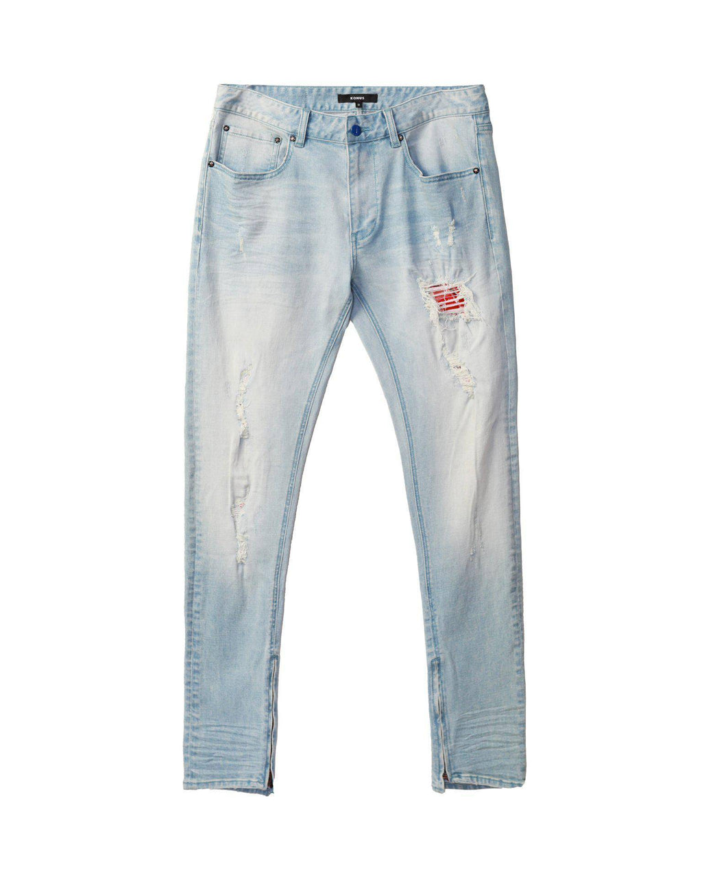 Men's Light Washed Slim Tapered Denim with Repair Works - Konus Brand