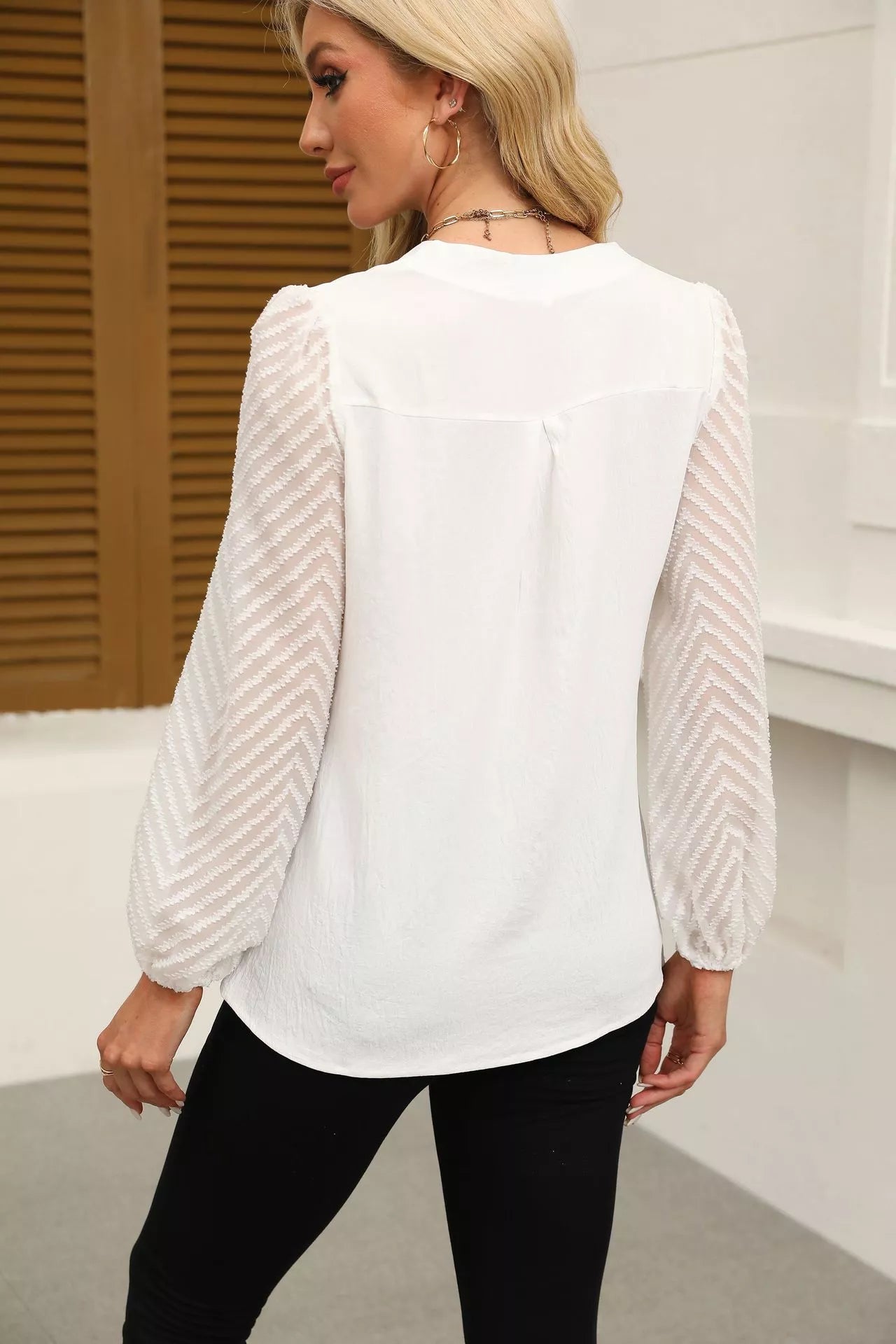 Notched Balloon Sleeve Blouse