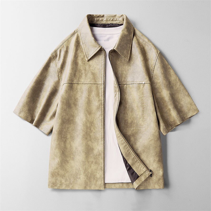 High Street Ins Style Leather Coat Short Sleeve Jacket