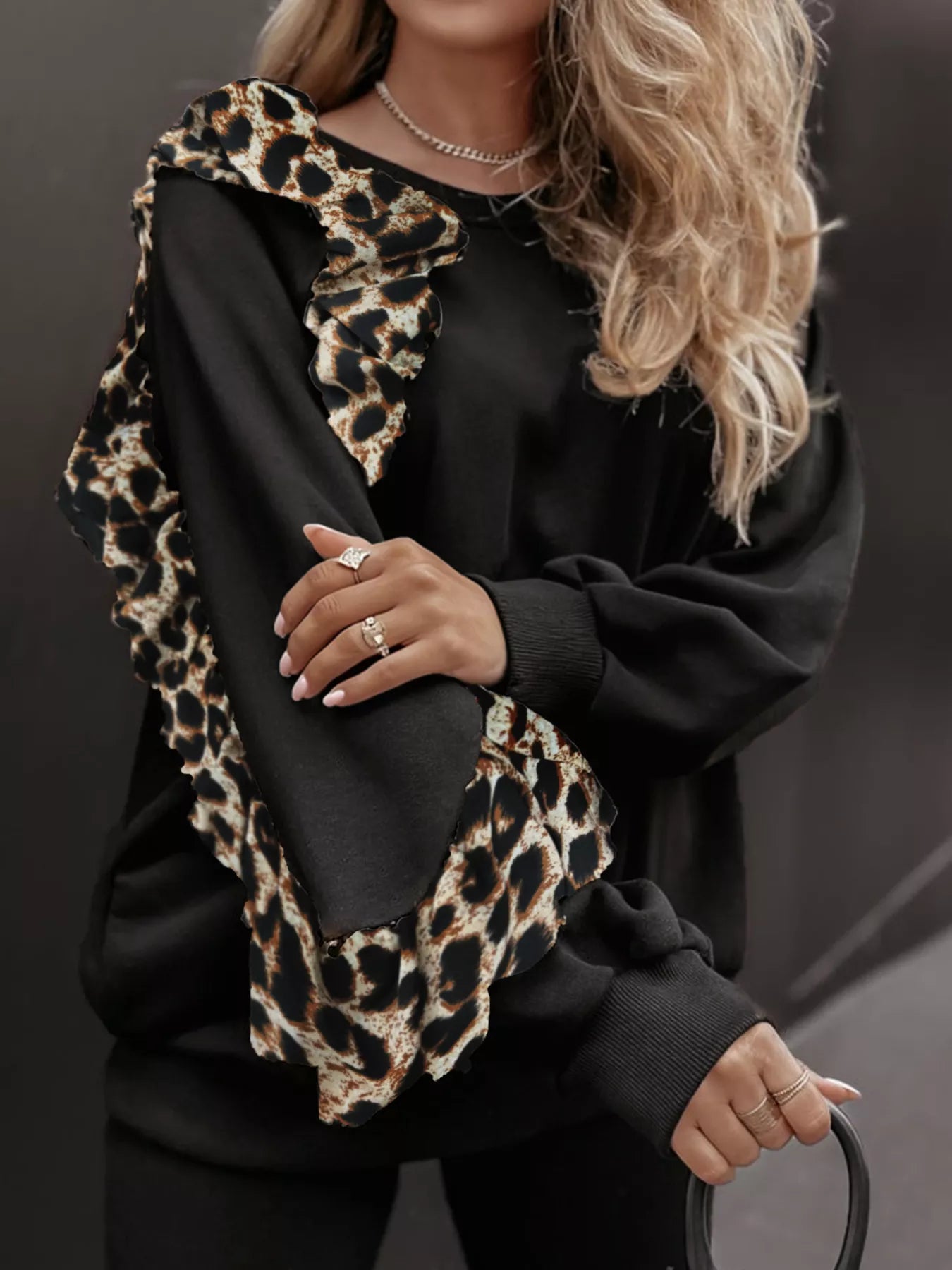 Leopard Trim Top and Pants Set