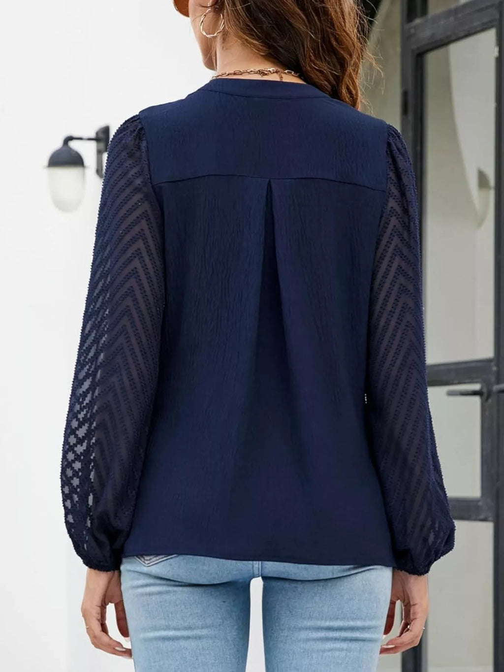 Notched Balloon Sleeve Blouse