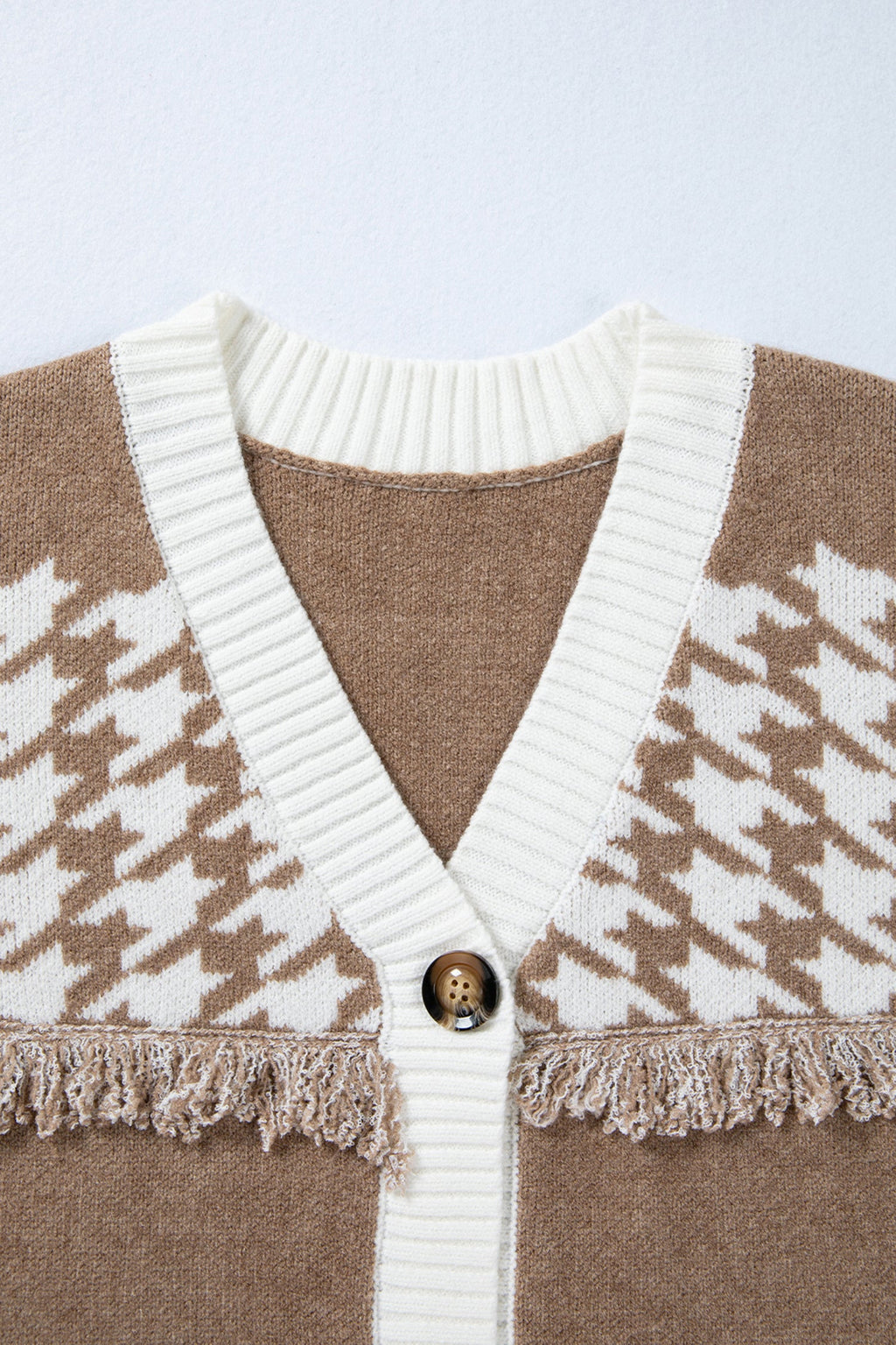Houndstooth Colorblock Raw Edge Button Front Cardigan