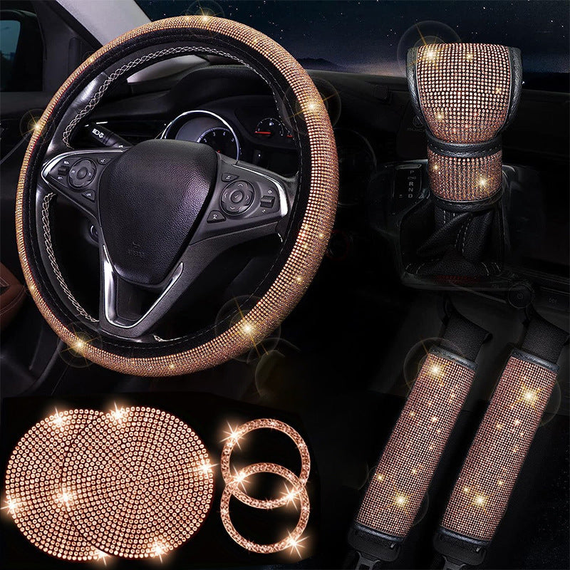 Diamond Set Leather Steering Wheel Cover Rhinestones Steering Wheel Cover With Crystal Breathable Anti-Slip Steering Wheel Protector Diamond Sparkling Car Steering Wheel Protector Vehicle Car Bling Steering Wheel Cover for Women Girls