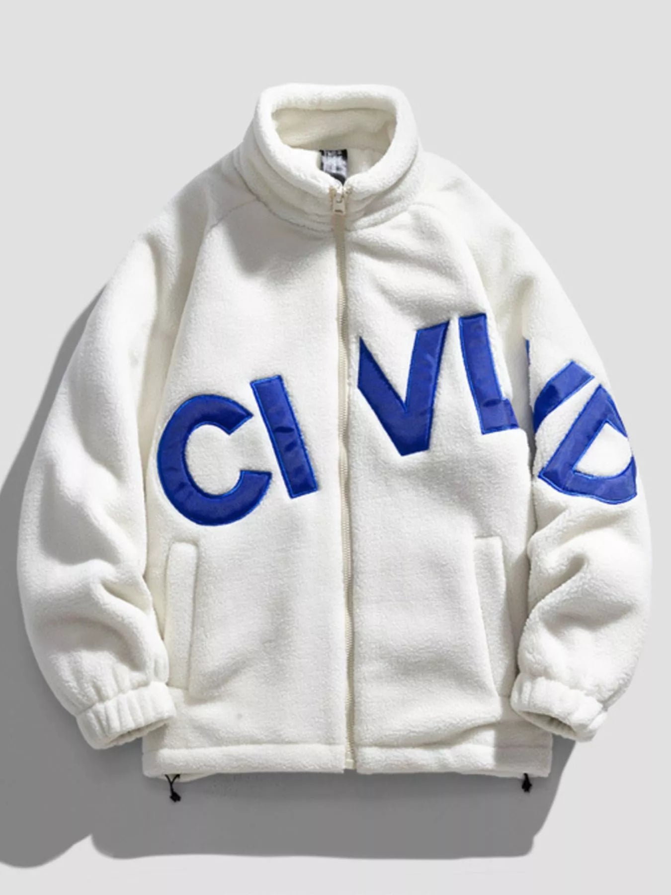 Men's Full Size Fleece Letter Graphic Zip Up Jacket Plus Size