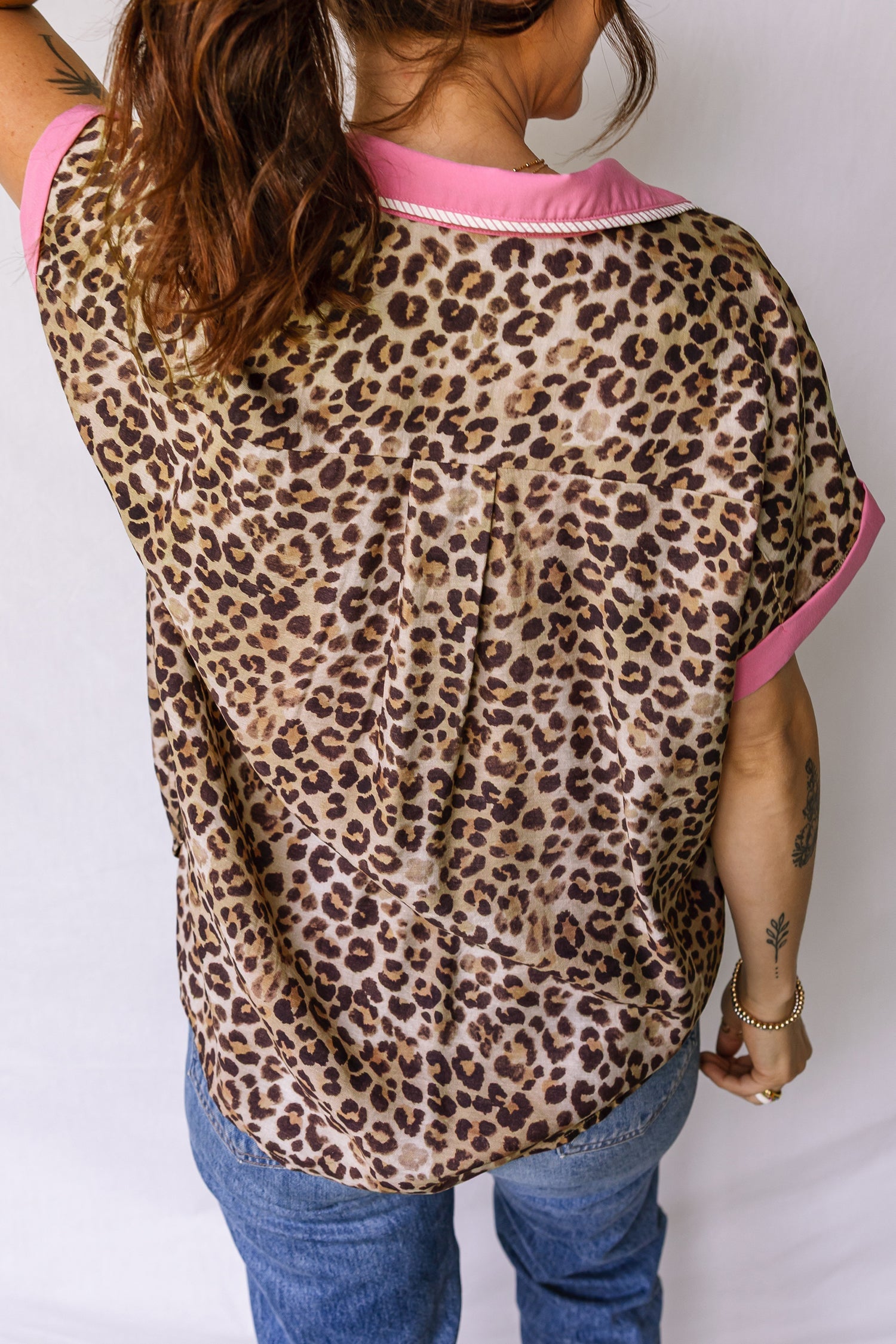 Leopard Contrast Trim Short Sleeve Shirt