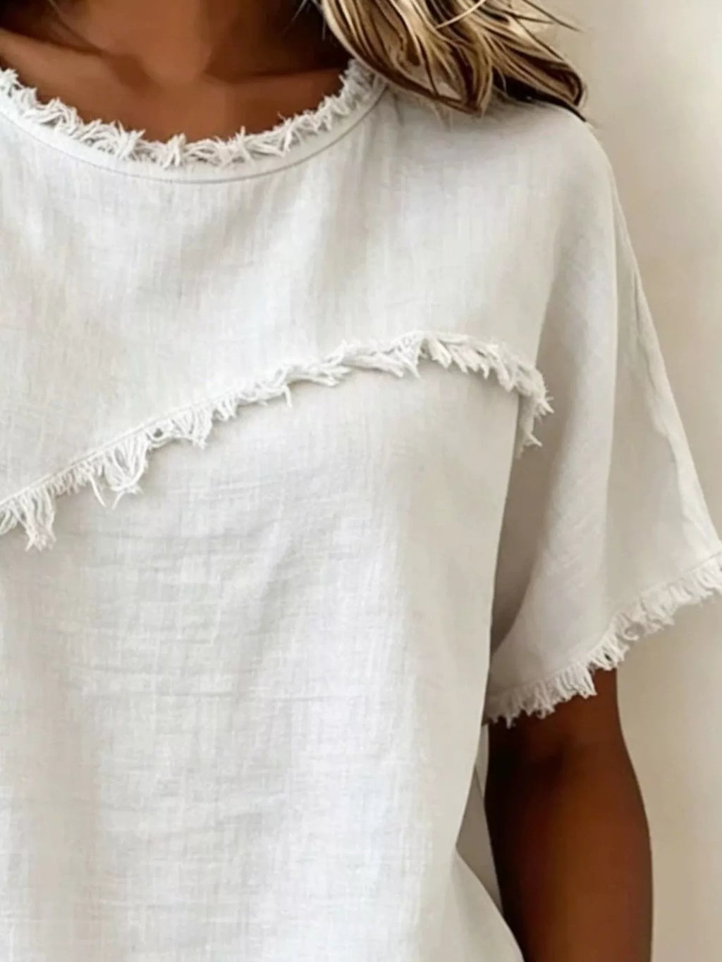 Full Size Frayed Hem Short Sleeve Top Plus Size