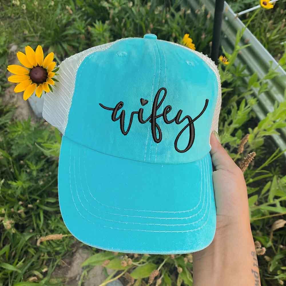 Embroidered Wifey/Hubby Trucker Hat – Anniversary Gift Cap