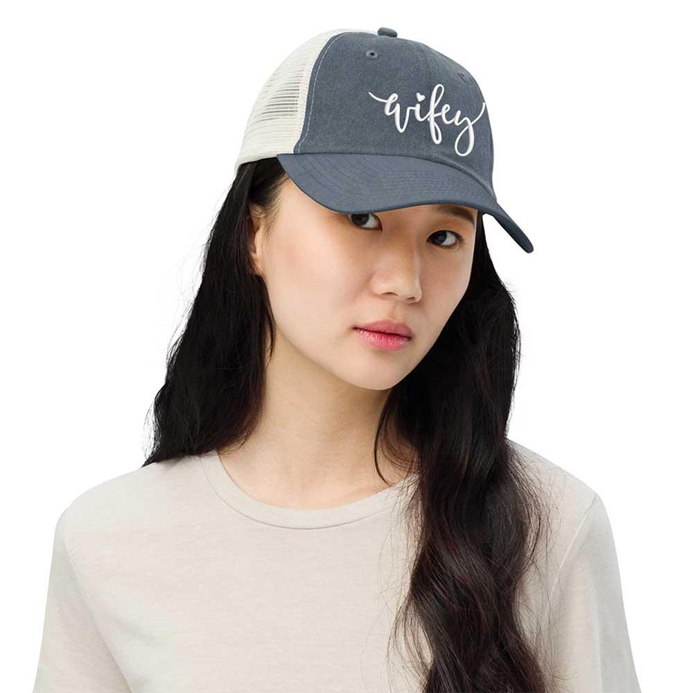 Embroidered Wifey/Hubby Trucker Hat – Anniversary Gift Cap