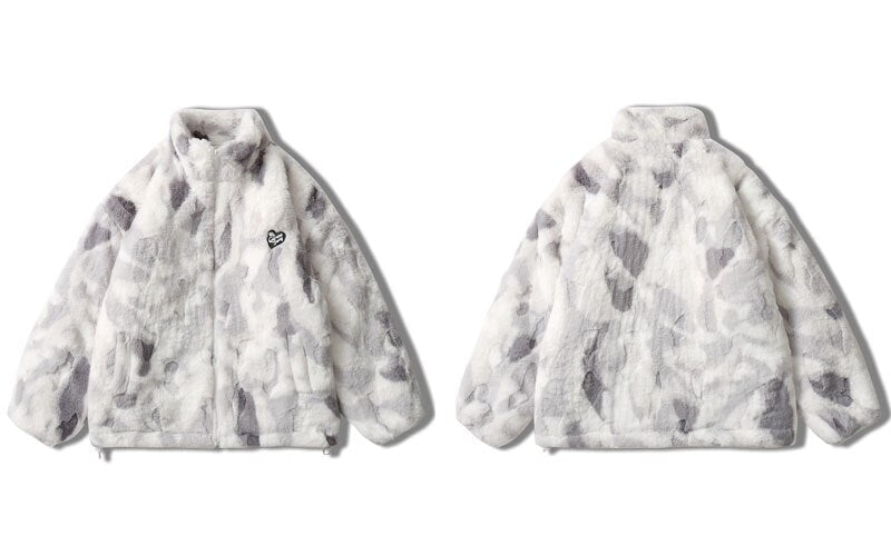 Parkas Winter Jacket Streetwear Tie Dye Fuzzy Fluffy Thicken Warm Padded Coats