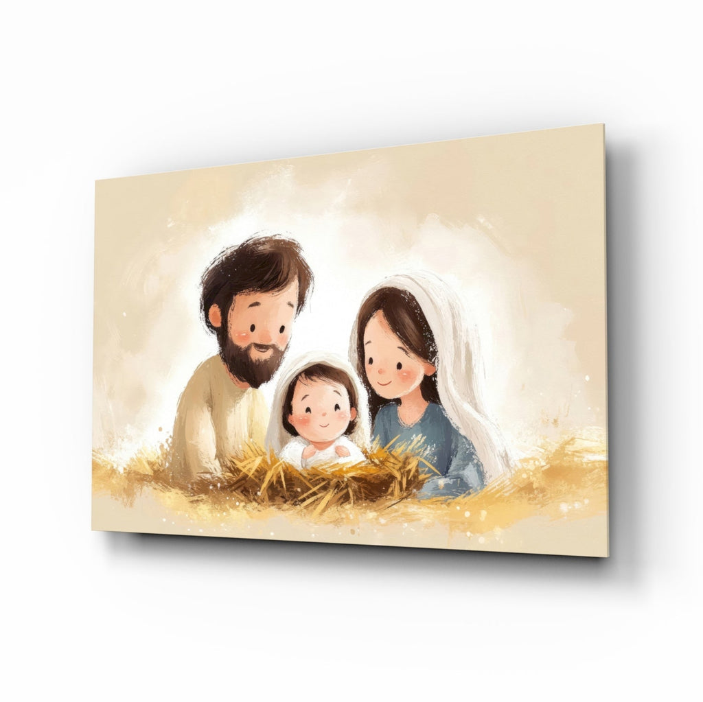 Little Holy Family Glass Wall Art || Designer Collection