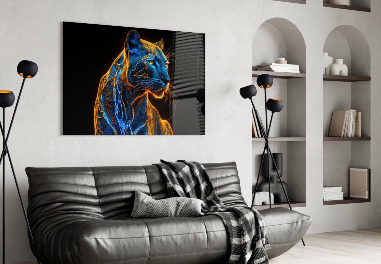 Neon Jaguar Glass Wall Art || Designer Collection