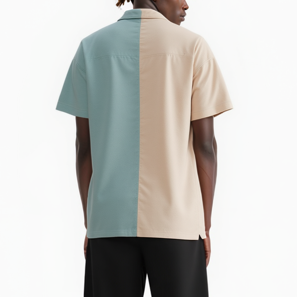 Konus Men's Bellow Pocket Oversize Short Sleeve Shirt in Khaki