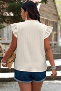 Plus Size Pleated Print V Neck Ruffle Fit Shirt