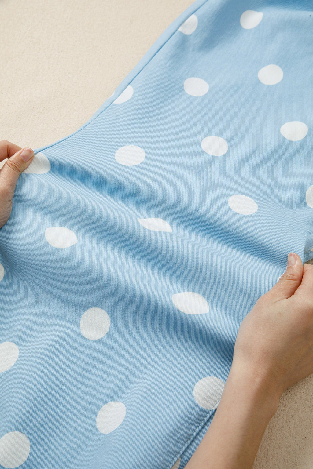 Sky Blue Polka Dot Print Raw Hem Shift Jeans