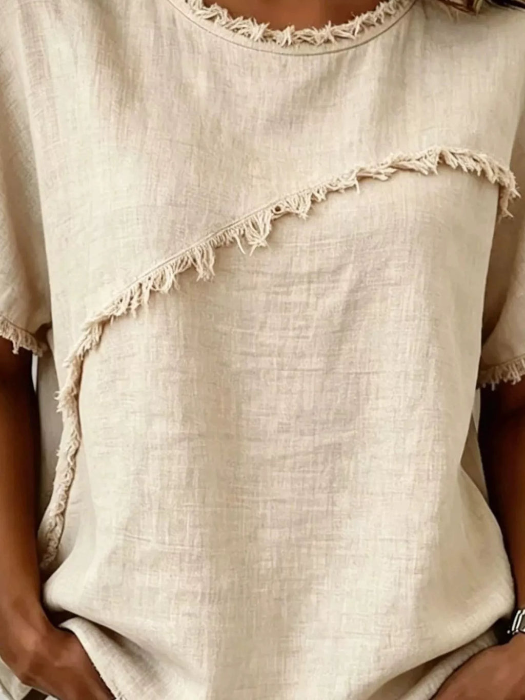 Full Size Frayed Hem Short Sleeve Top Plus Size