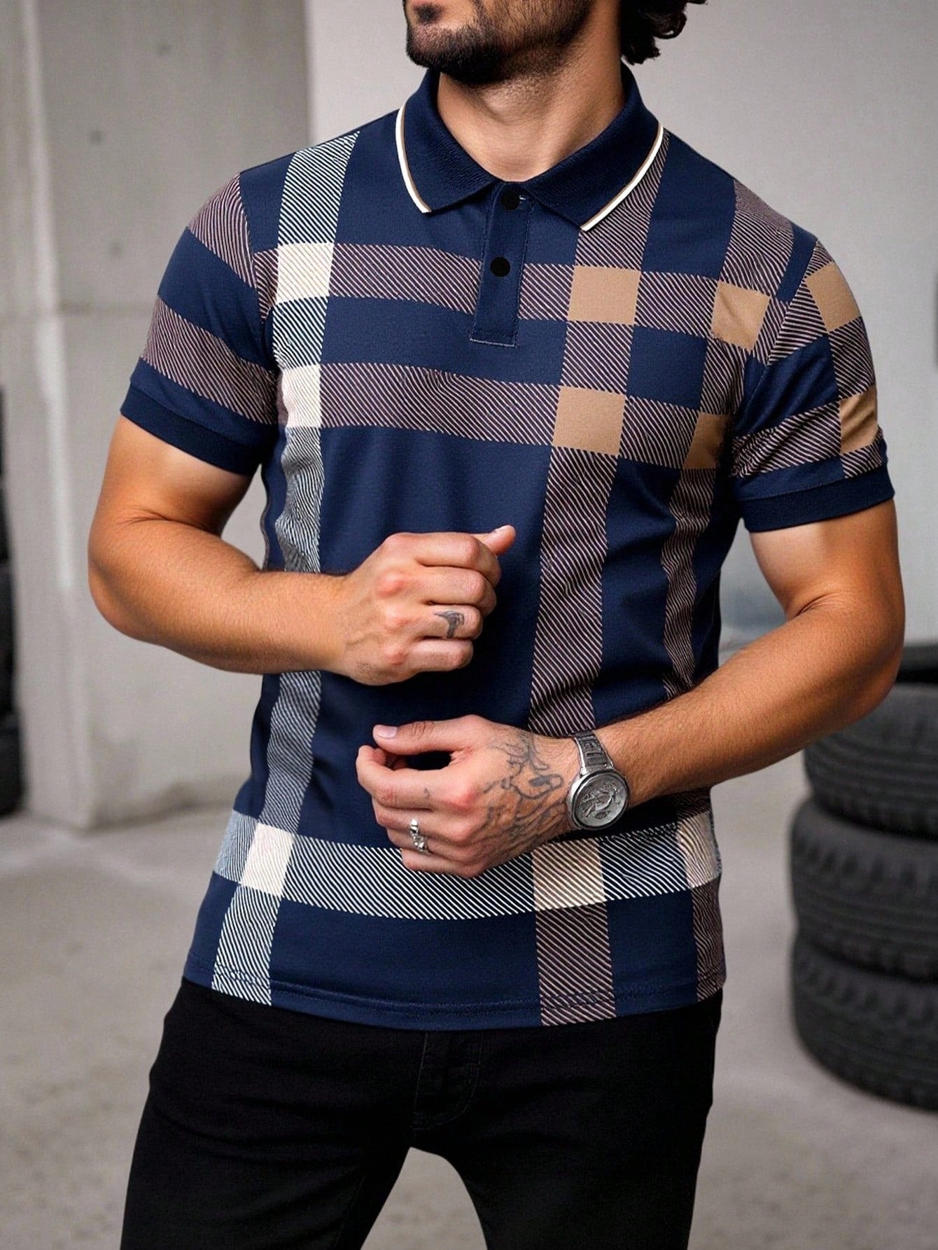 Mens Casual Printed Button-up Shirt With A Lapel Collar