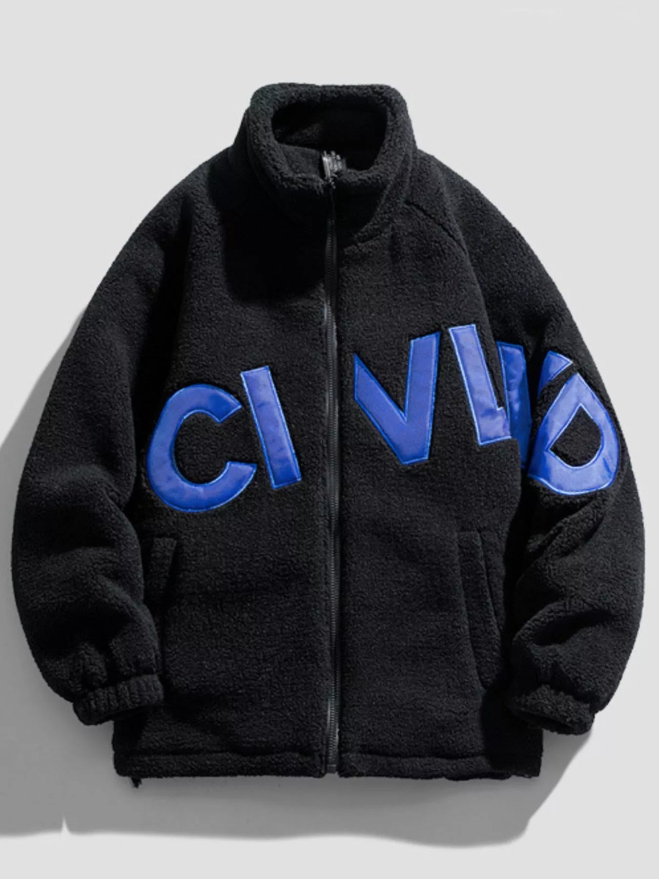 Men's Full Size Fleece Letter Graphic Zip Up Jacket Plus Size