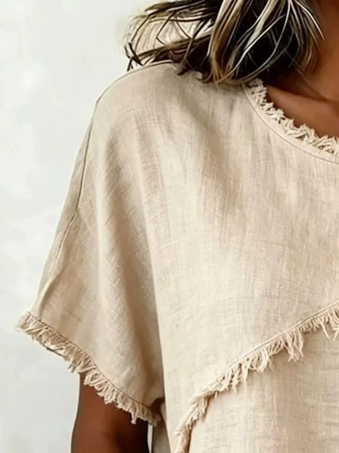 Full Size Frayed Hem Short Sleeve Top Plus Size