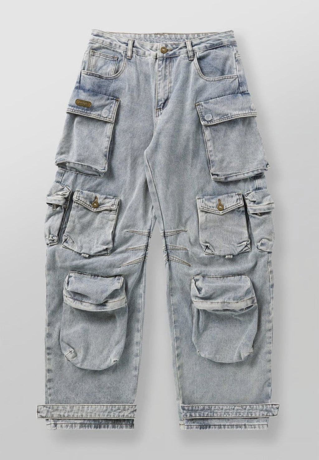 Mens Retro-style Loose-fit Washed Straight-leg Denim Jeans With Multiple Pockets