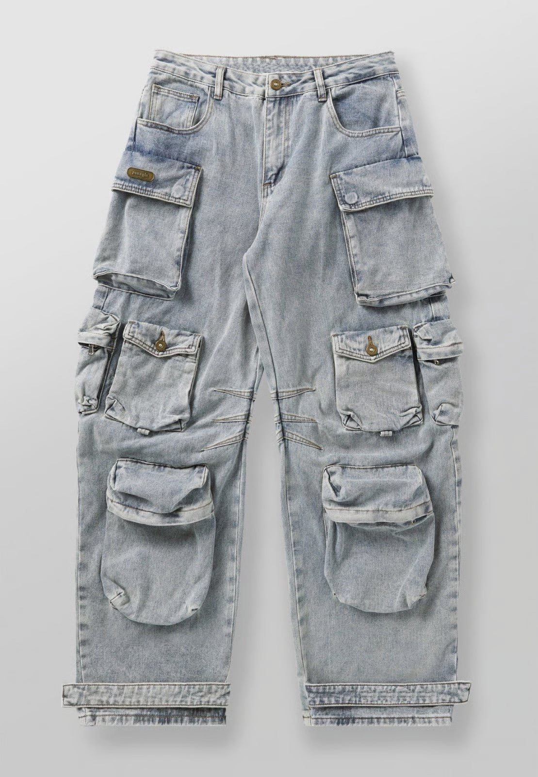 Mens Retro-style Loose-fit Washed Straight-leg Denim Jeans With Multiple Pockets