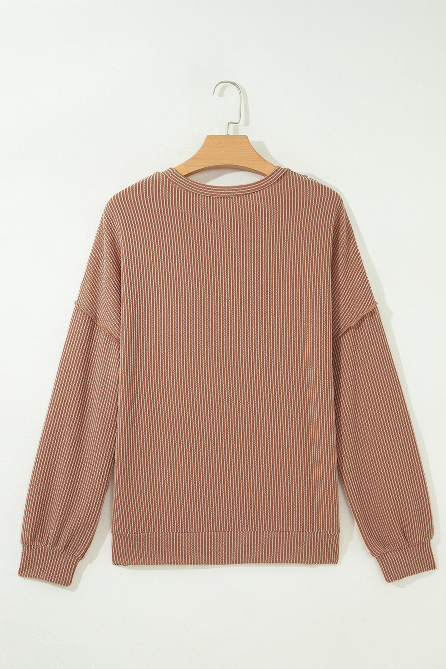 Leopard Colorblock Reverse Seam Corded Long Sleeve Knit Top