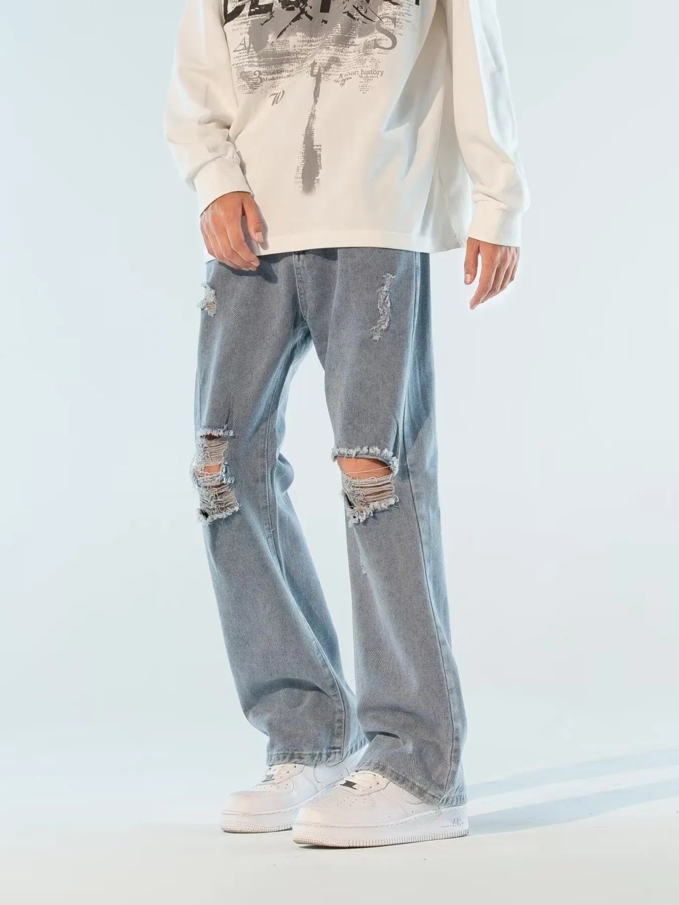 Men's Plus Size Ripped Wide Leg Jeans