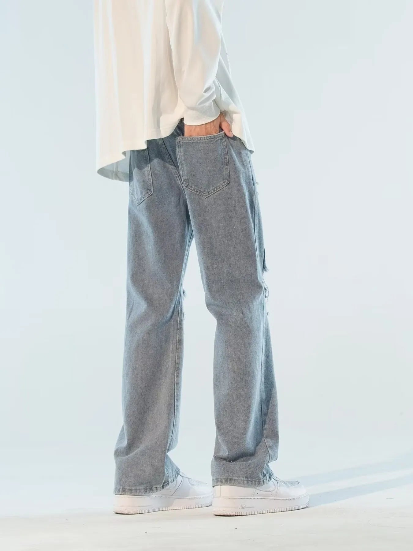 Men's Plus Size Ripped Wide Leg Jeans