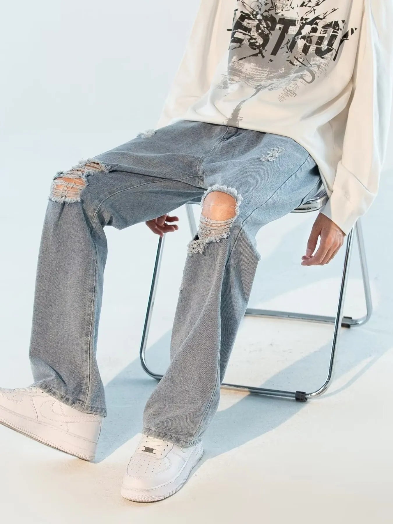 Men's Plus Size Ripped Wide Leg Jeans