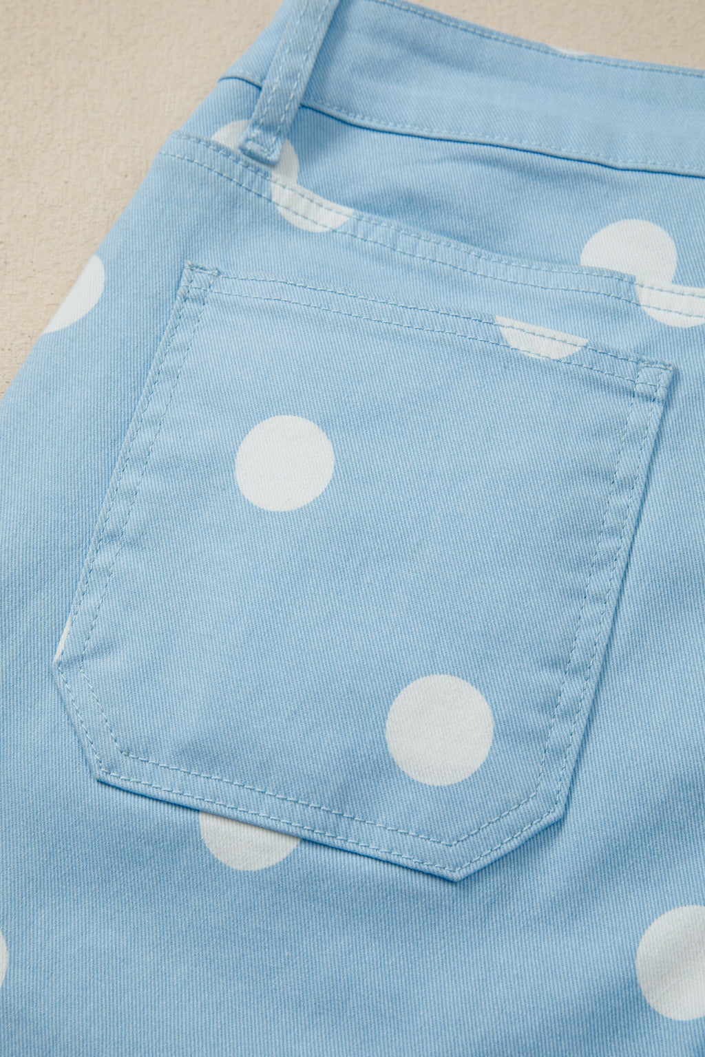 Sky Blue Polka Dot Print Raw Hem Shift Jeans