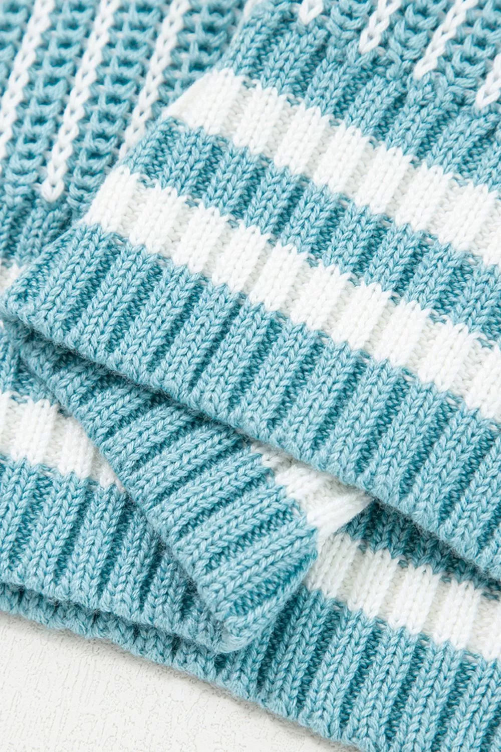 Two Tone Striped Patchwork Drop Shoulder Loose Sweater